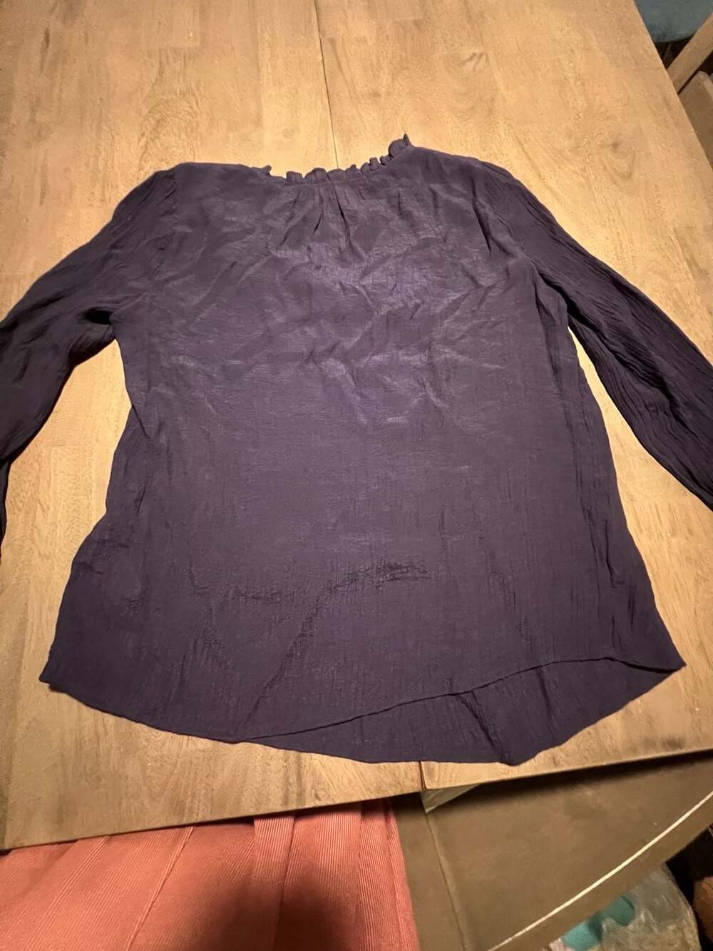 Zac & Rachel Ruffle Neck Blouse Size S Blue Long Sleeve